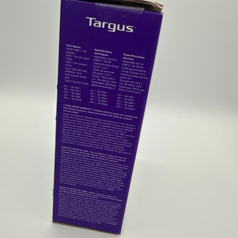 Targus 100W‎ Universal Charger for Most USB-C Laptops - Black, 092636369262